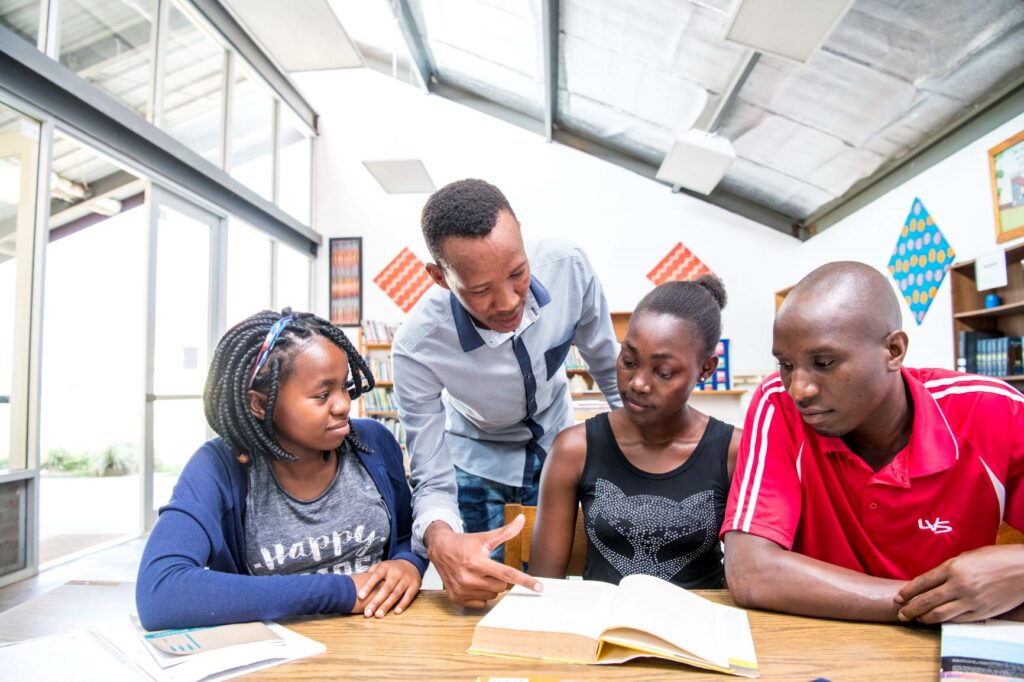 Students studying together in the Lyle Harms Library
